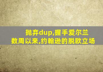 抛弃dup,握手爱尔兰 数周以来,约翰逊的脱欧立场